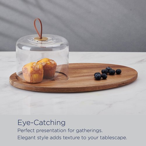 Mikasa Glenwood Oval Serve Board Tray with Glass Cloche Dome, 15.5 inch