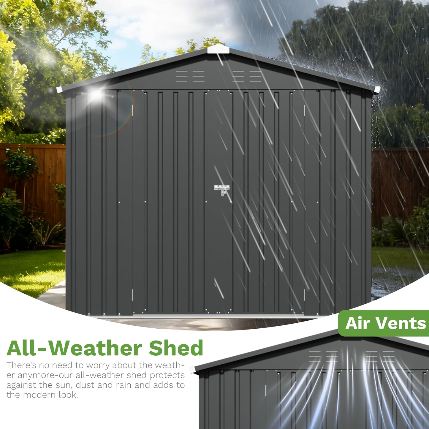 Patiowell 8x8 FT Outdoor Storage Shed, Heavy Duty Tool Metal Sheds with Lockable Doors and Updated Frame Structure for Backyard Patio Lawn, Black