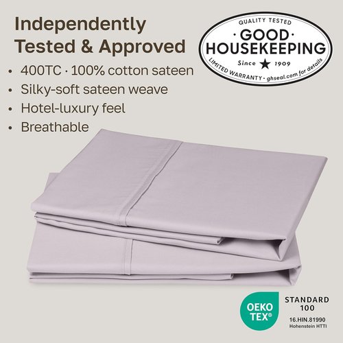 California Design Den Pillowcase Set - 400 Thread Count 100% Cotton Sateen, Soft & Breathable | Queen Size, Dusky Lavender Grey