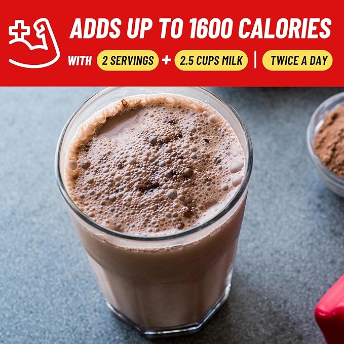 Naturade All Natural Weight Gain Drink Mix - Gluten Free, Delicious Taste, 1600 Calories per Servings - Mass Gainer w/Carbohydrates & Protein - Chocolate, 40.6 Ounce (24 Servings)