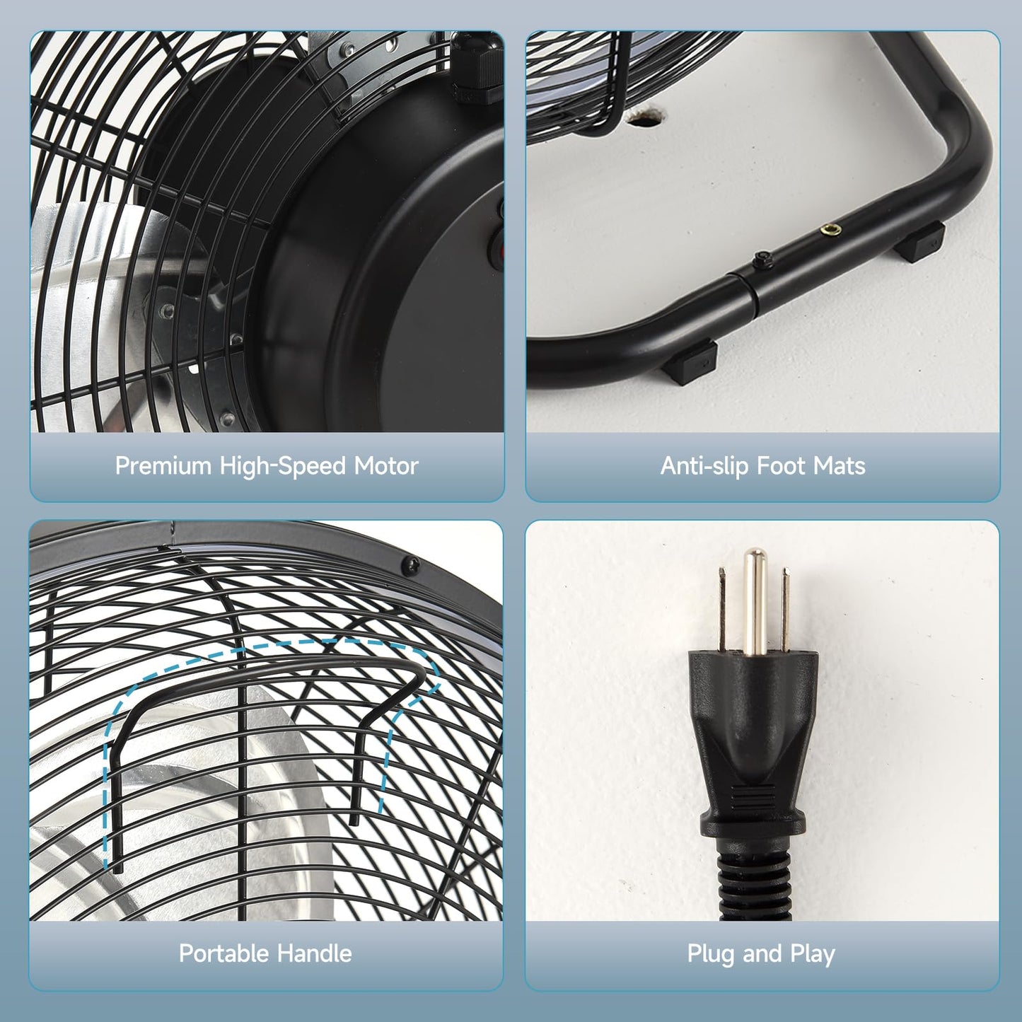 AHAWILL 20" High Velocity Metal 6-Speed Floor Fan,Plug-in 3CCT Industrial Fan with Light & Back Panel Buttons,360° Tilt & Reversible,Wall Mountable,Anti-Vibration for Garage,Warehouse,Shop,Gym