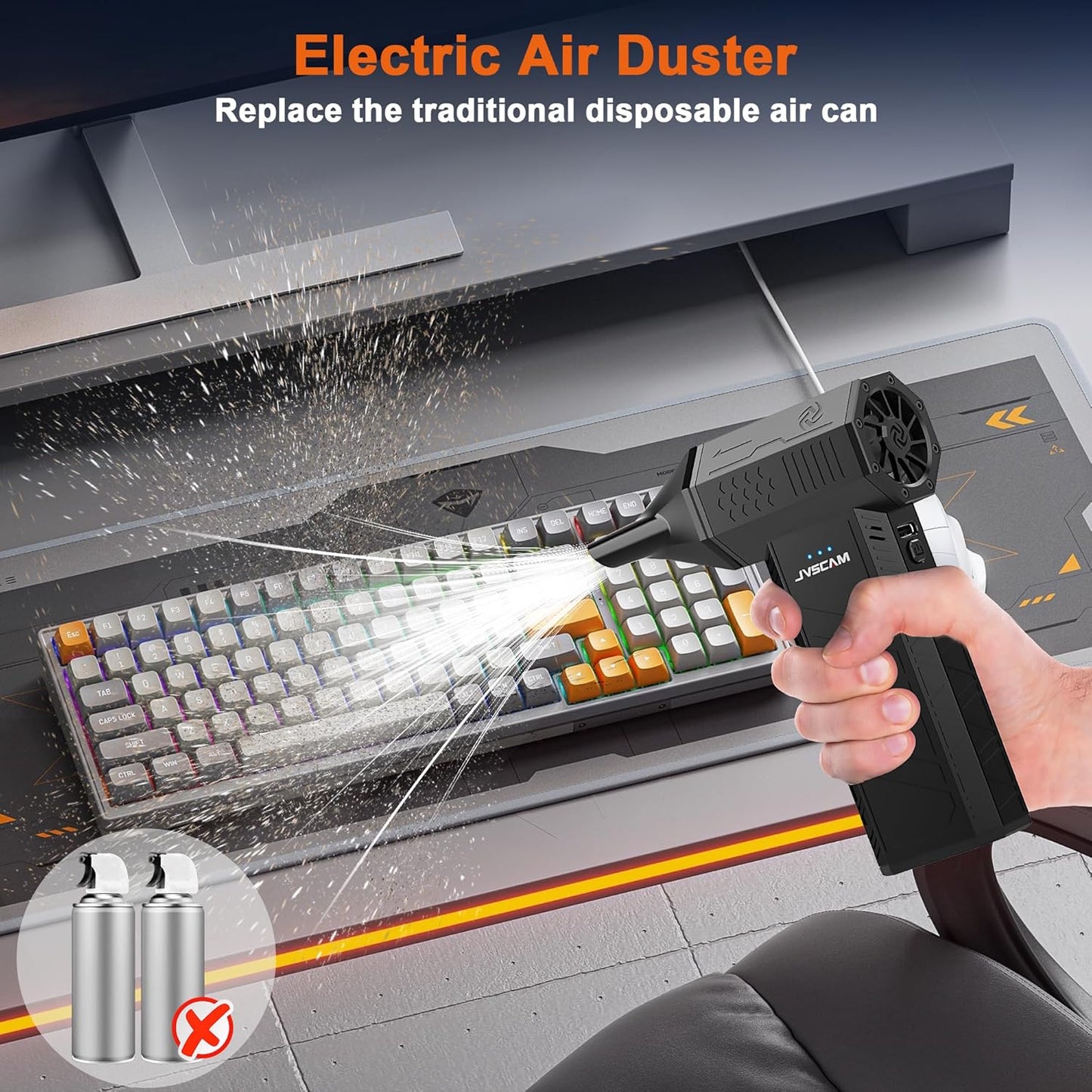 X3 Motor,3 JVSCAM Compressed Air Duster - Electric Air Duster with Brushless Gear Adjustable - Mini Air Blower