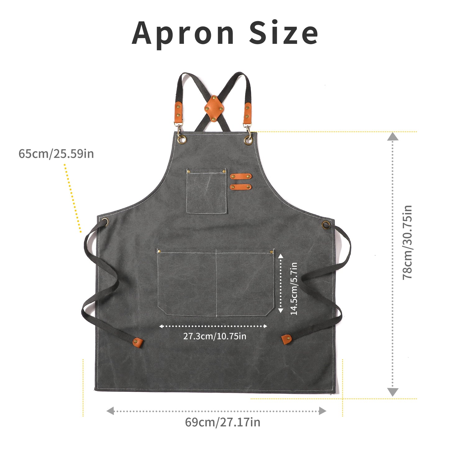Tosewever 2 Pack Canvas Cross Back Chef Apron for Men Women with Pockets, Cotton Tool Aprons for Cooking Kitchen BBQ Artist (Grey, 2 Pack)