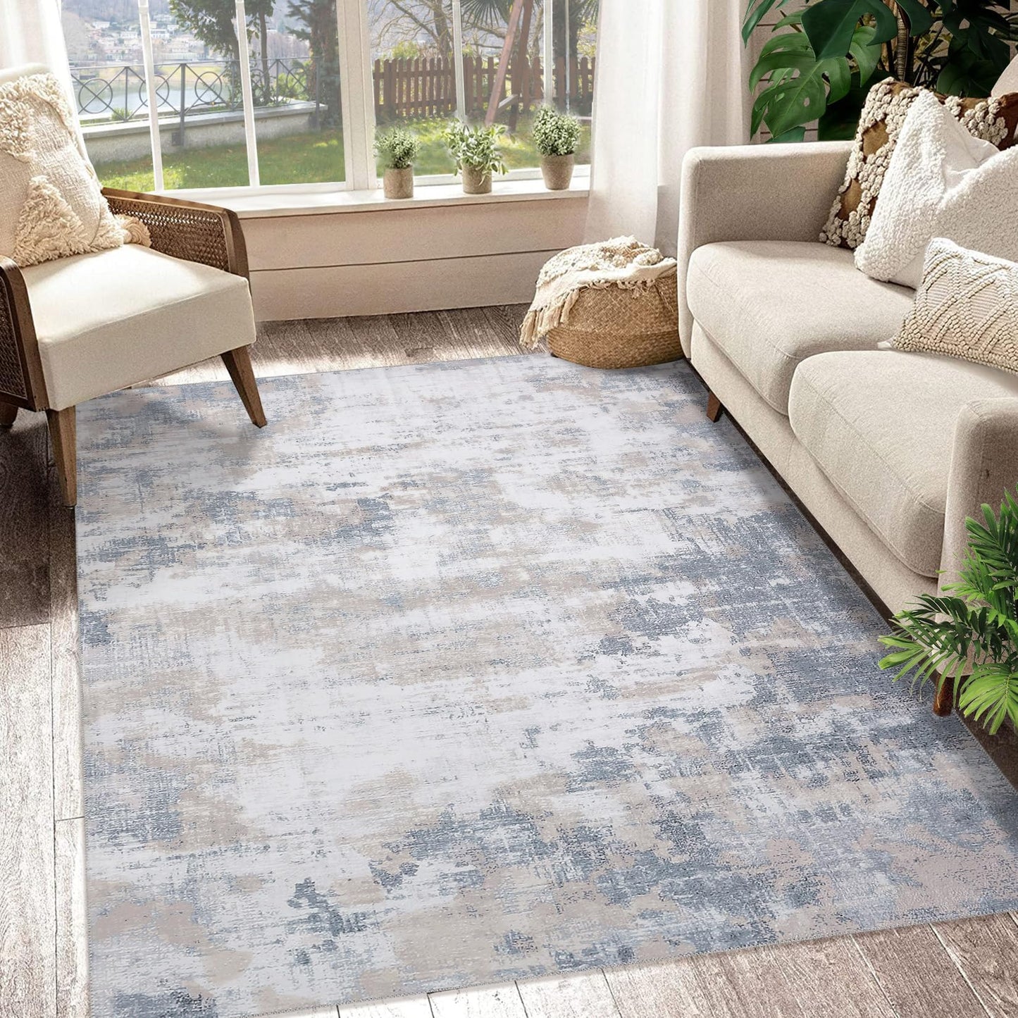 GarveeHome9x12 Area Rugs Washable Rug, Modern Abstract Living Room Rug Soft Anti-Skid Thin Carpet Indoor Floor Non-Shedding Carpets for Bedroom Dining Room Farmhouse Nursery Home