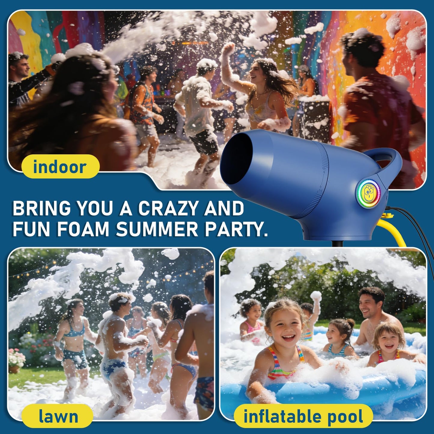 Party Foam Cannon, 3 Modes Foam Machine for Party, Adjustable Wind Speed Detachable Front Barrel, Foam Making Machine for Garden Backyard Pool Indoor (Foam Machine - Enhanced Version)