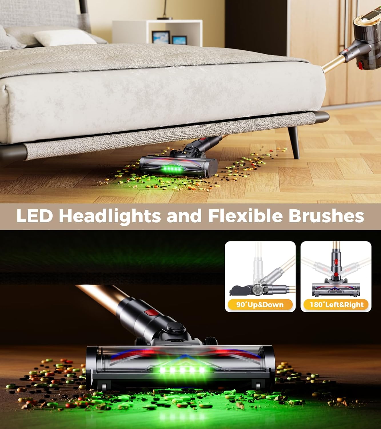 RENDOW Cordless Vacuum Cleaner - Powerful 550W, 65-Minute Runtime, LED Display | Ideal for Pet Hair & Hard Floors