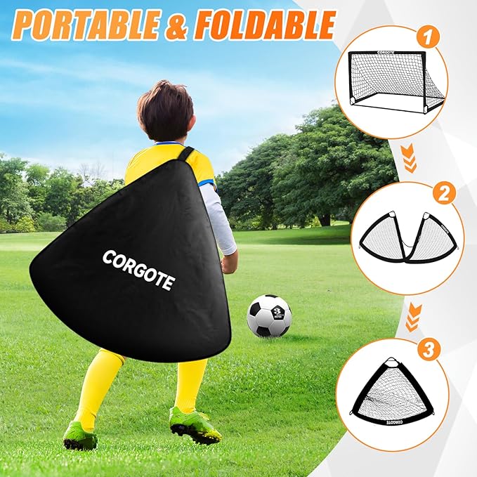 Kids Soccer Goal for Backyard Set, 2 Pack of 4x3 Toddler Soccer Net Practice Equipment with Ball, Training Equipment with Target Ball & Cones, Soccers Gifts for Boys 3-12, Outdoor Sports Toys