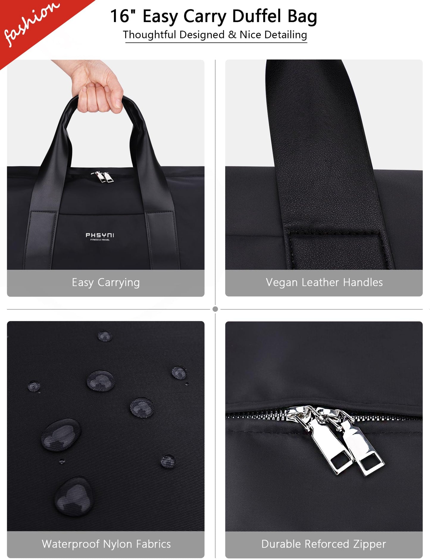 Sports Small Gym Bag for Women & Girls and Kids, Cute Mini Duffle Bag with Wet Pocket & Shoes Compartment, Personal Item Travel Workout Bag, 16"-Small, Black