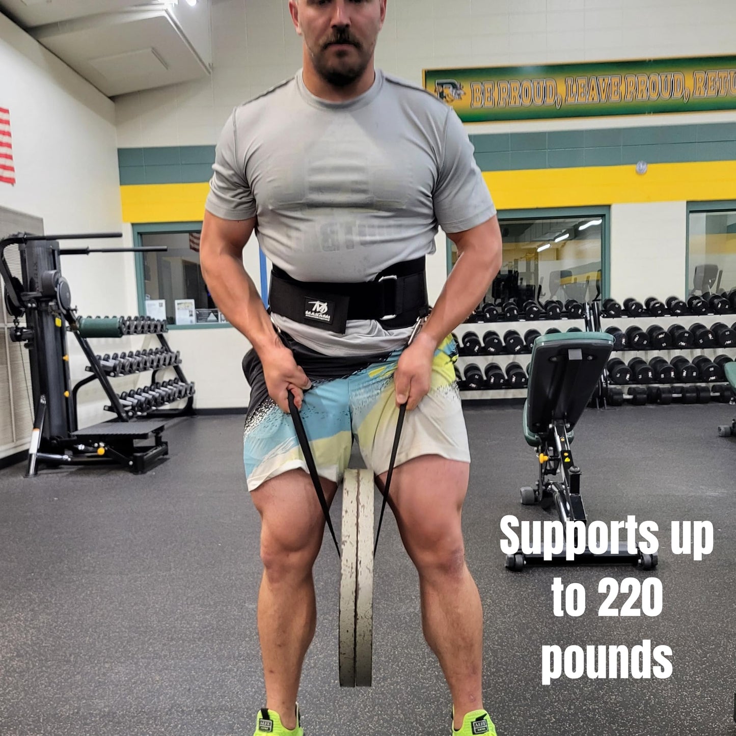 Masami Athletics 2-in-1 Weight Lifting Belt with Gloves - Self-Locking Weightlifting & Dip Set Belt with Rope & Gloves - Multi-Functional Belt for Lifting, Squats, Dips