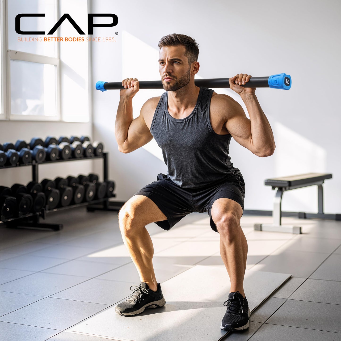 CAP Barbell 12 lb Total Body Workout Weighted Bar - Blue | Exercise Bar for Strength Training, Yoga, Pilates, Resistance Training, and Home Gym Workouts