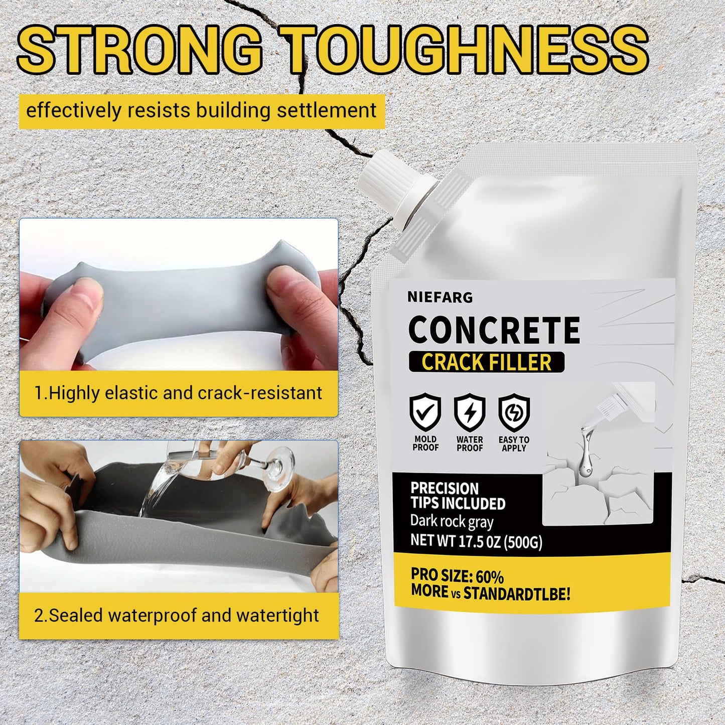 Concrete Crack Filler for Driveway, High Elasticity Cement Crack Filler, Self Leveling Quick Drying Sealing Adhesive for Outdoor, Patio, Waterproof (3.3 LB)