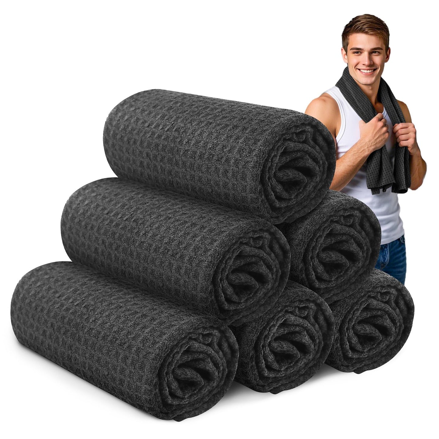 SOOWASH Microfiber Gym Towels for Working Out, Sweat Towels, Workout Gear for Body Sweat Quick Dry Lightweight Fast Drying, Women & Men,Hot Yoga, Exercise, 14"X40" Black