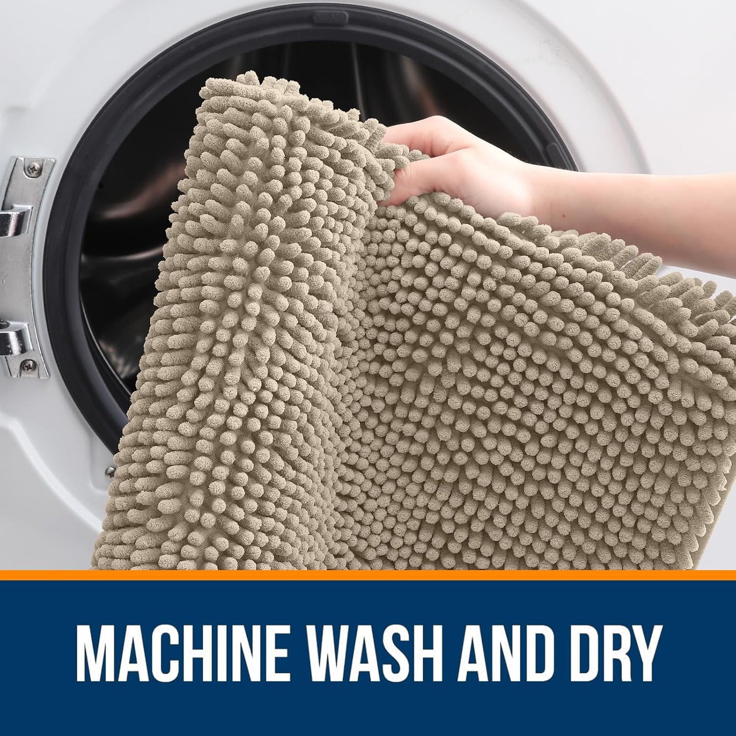 OLANLY Large Bath Rugs - Extra Soft Chenille with Rubber Backing | Quick Dry & Machine Washable - Warm Taupe 40x32