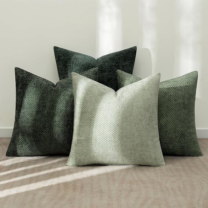 MIULEE Pack of 4 Couch Throw Pillow Covers 20x20 Inch Green Soft Decorative Chenille Pillow Covers Farmhouse Accent Cushion Covers for Boho Spring Home Decor Sofa Bedroom Living Room