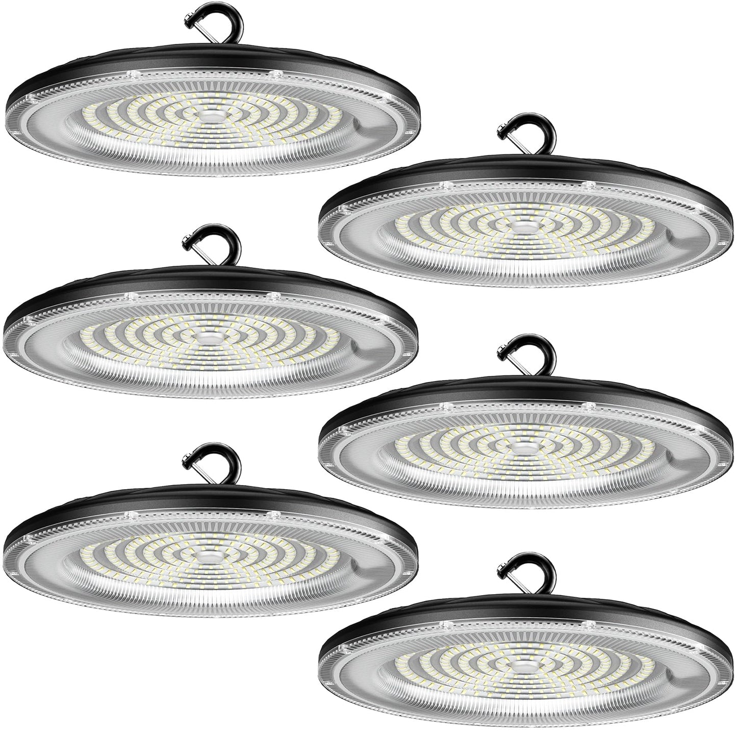 WILLGOTOP 150W 6 Pack UFO High Bay LED Shop Lights, 22500LM LED Garage Lights, Industrial Lighting, 6500K Daylight with US Plug, 110-275V IP66 Waterproof for Workshop, Warehouse, Barn, Factory