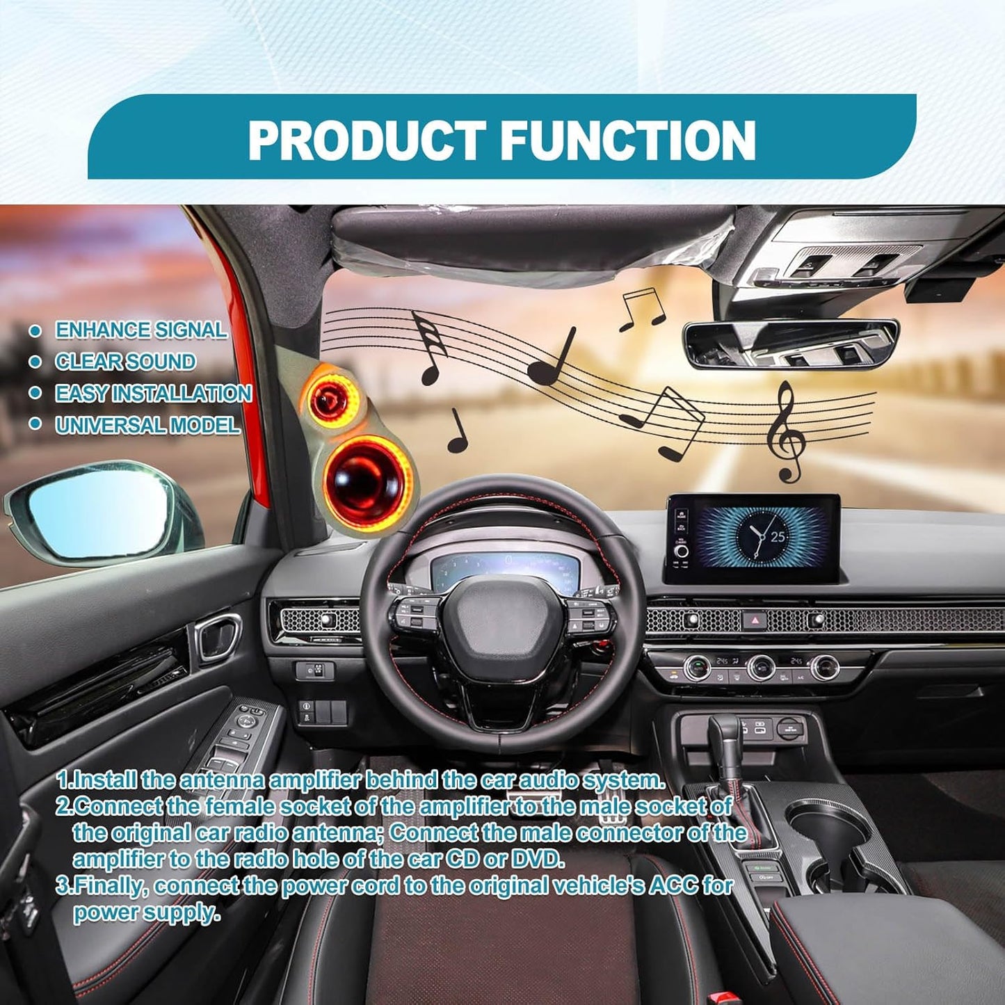 BSAMZO 12V 25 Car Antenna Booster db Antenna Signal Reception Amplifier, Amplify Signal & Reduce Noise AM FM for Car