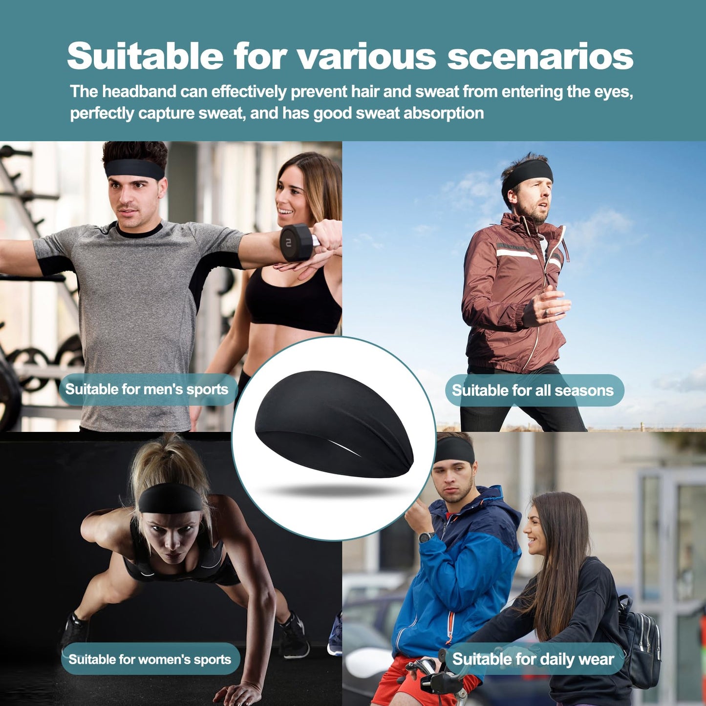 MARKEEP Running Headbands for Men (4 or 6 Pack), Mens Stretchy Headband for Football,Cycling,Basketball,Yoga,Fitness Workout Unisex Quick-Dry Sweatband