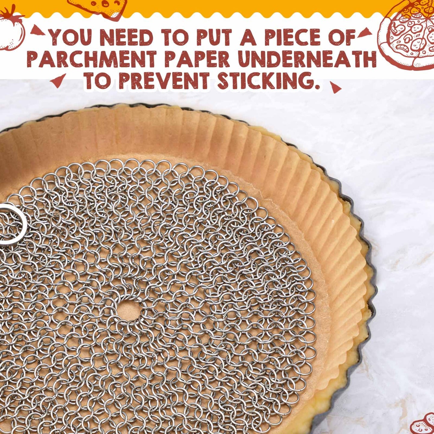 Patelai 1 Pcs Stainless Steel Pie Weight with 50 Pcs Disposable Parchment Paper for Baking Universal Fit for 7-10 Inch Pies Round Metal Chain Dishwasher Safe Durable for Blind Dough Kitchen Cooking