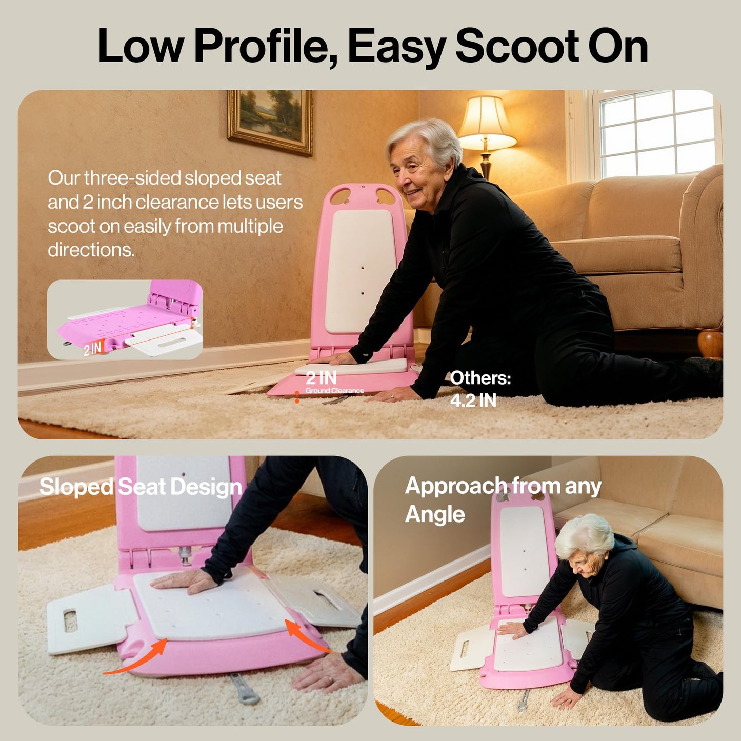 SuperHandy Portable Floor & Bath Lift - EVA Cushion, 26V 51.8Wh Battery, Lightweight 19 lbs, Foldable, 330 lb Capacity, IP68 Waterproof Lift for Seniors, Ergonomic Seat with Removable Panels (Pink)