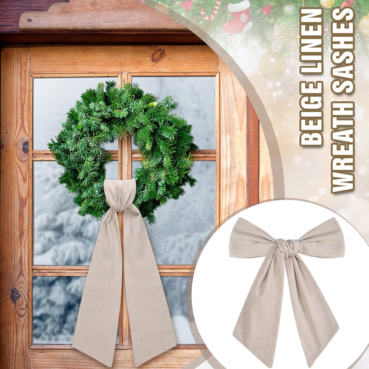 Skiennix 8 PCS Beige Linen Wreath Sashes - Embroidered Blank Accessories for Weddings & Holidays