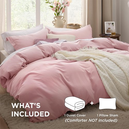 Bedsure Pink Duvet Cover Set - Extra Soft Prewashed Cotton-Like Polyester | Twin/Twin XL Size, 2 Pieces