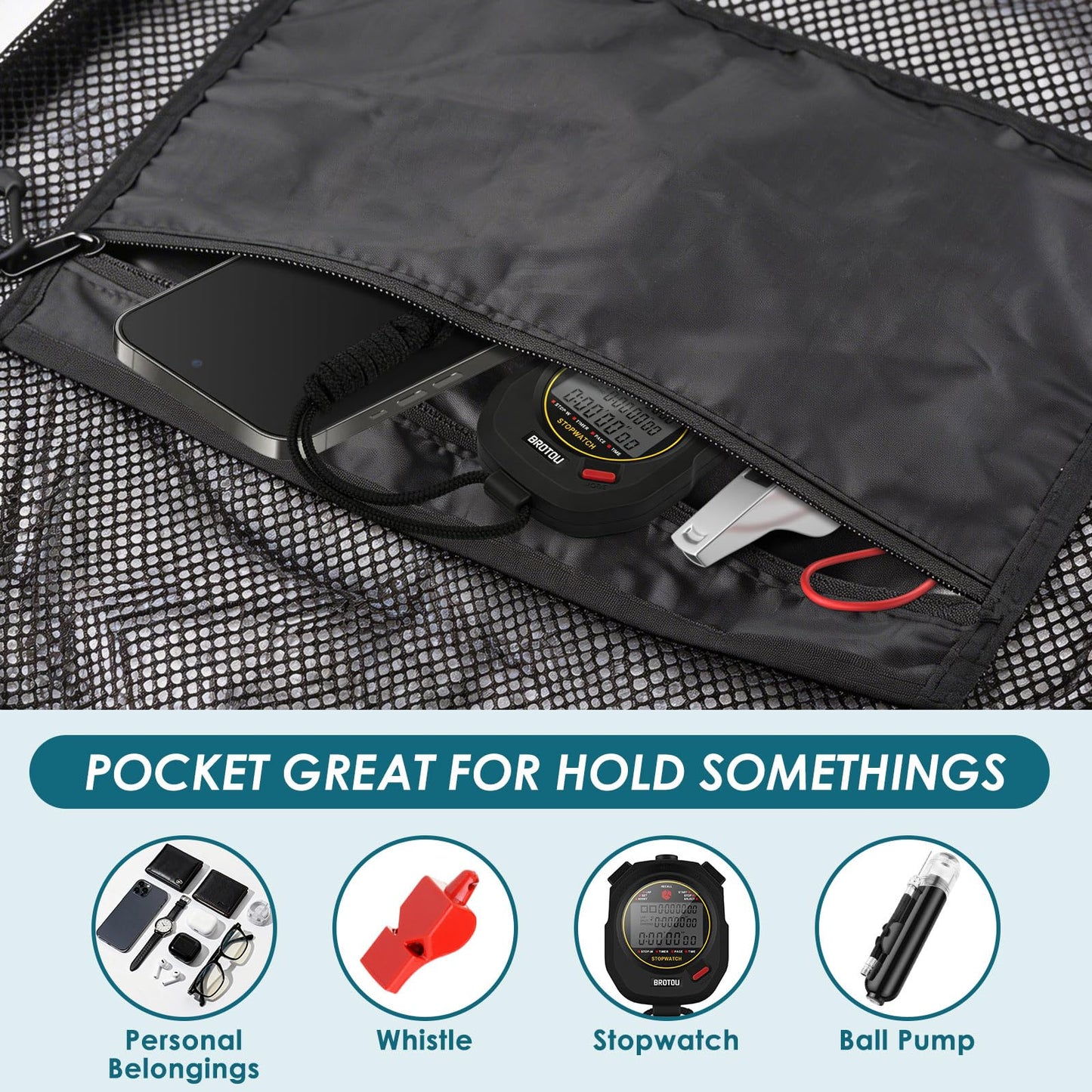 BROTOU 5PCS Extra Large Mesh Sports Ball Bags - Soccer Ball Bag Drawstring Bags with Shoulder Strap for Basketball, Volleyball, Swimming Gear (Black, 40"x30")