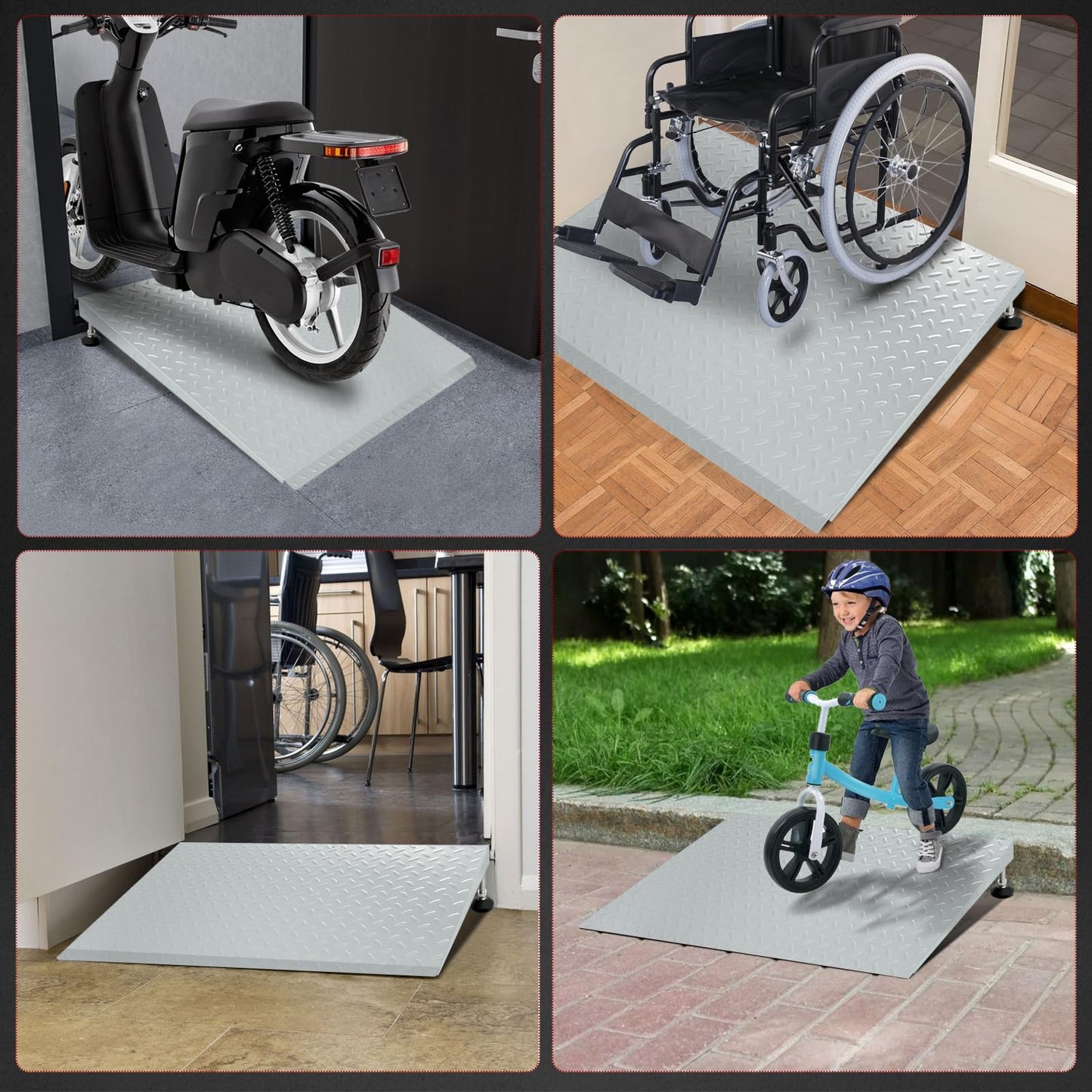 HONYTA Height Adjustable Door Ramp, Door ramp for 3”, 5” to 7.5” Threshold or Steps, Heavy Duty Door ramp for Wheelchairs Walkers Scooters(27.6" L*37.4" W, Alloy Steel, Max 800LBs)