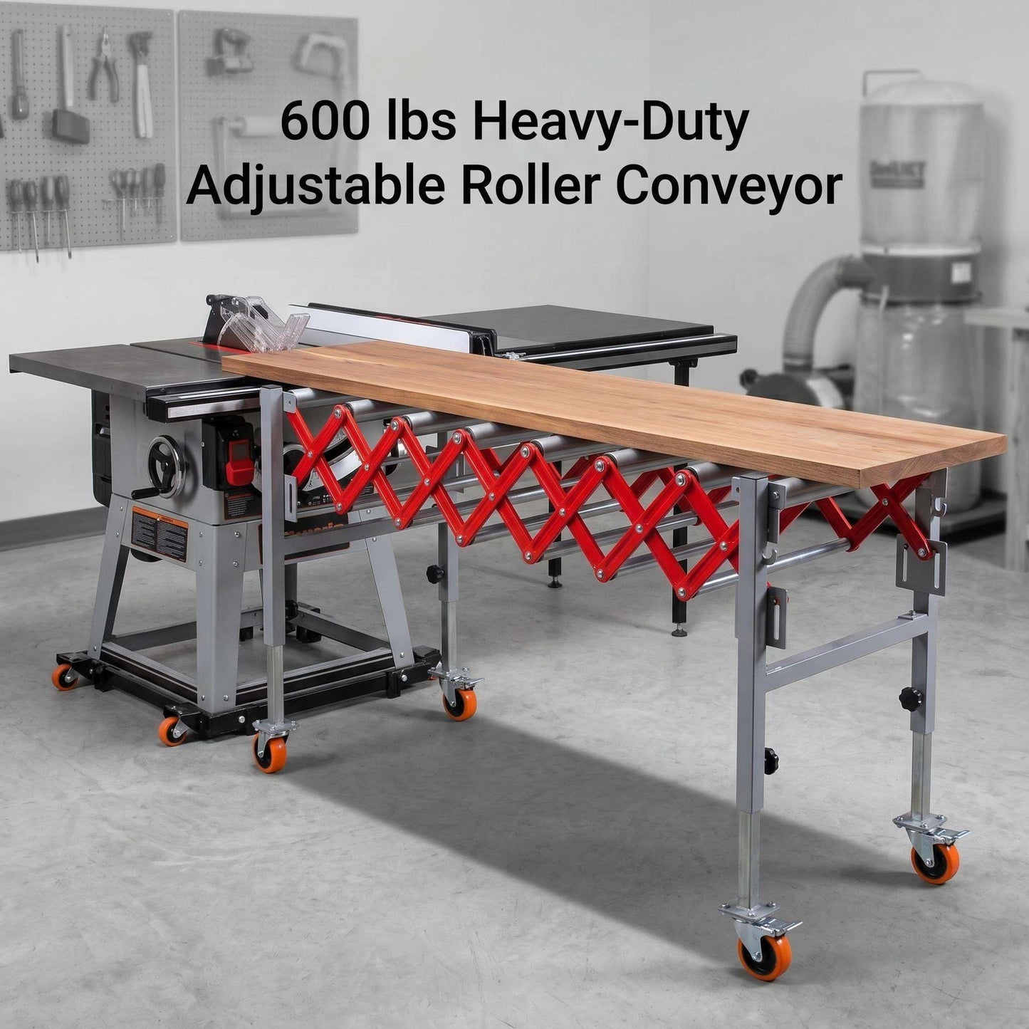 Expandable Roller Conveyor Flexible Roller Conveyor, Adjustable Roller Conveyor with Skate Wheels, 600 lbs Capacity with Height Adjusts Up to 28 inches