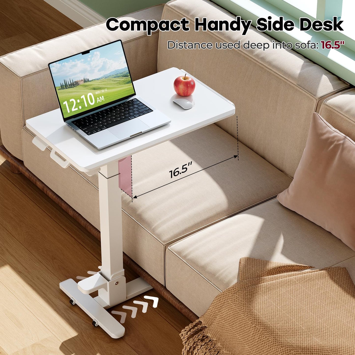 JYLH JOYSEEKER Foldable Mobile Standing Desk, 27 Inch Small Rolling Laptop Cart Height Adjustment, 90° Tiltable Bedside Table, No Assembly Needed Portable Computer Workstation, White