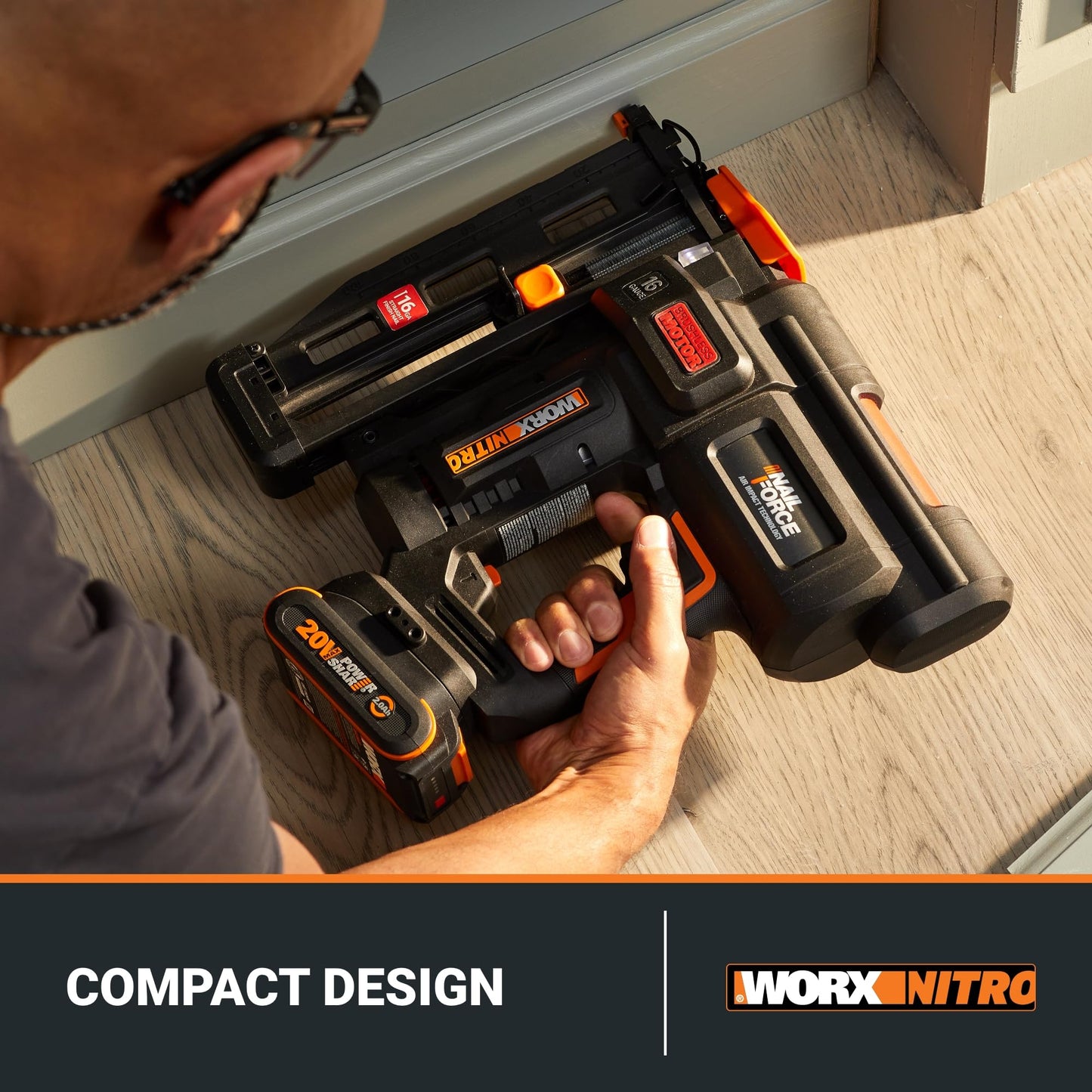 Worx Nitro 20V 16GA Finish Nailer Cordless 70 Nails/Min Sinks Up to 2-1/2", Compact Cordless Nail Gun w/Tool-Free Jam Release, Brushless Nail Gun Battery Powered WX841L – Battery & Charger Included