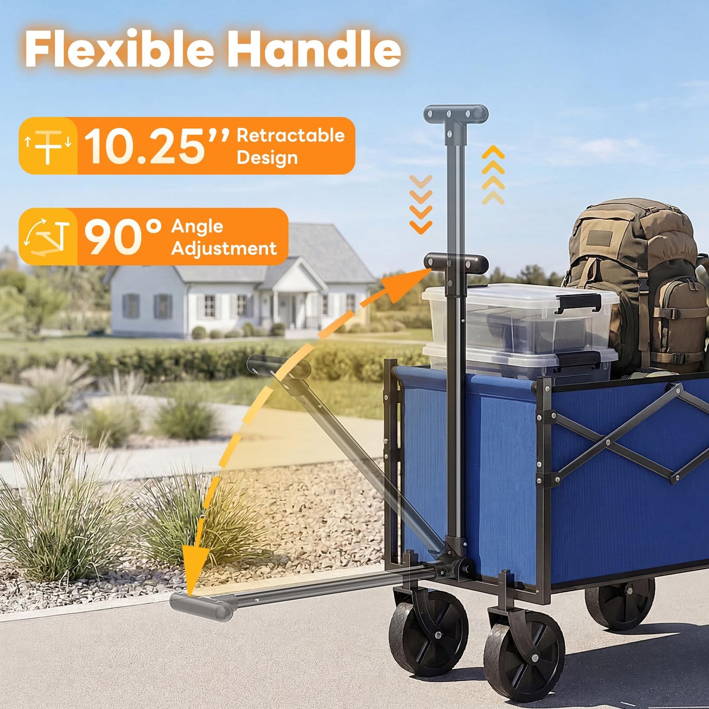 NEWBULIG Collapsible Wagon with All-Terrain Wheels, 220 LBS Folding Utility Cart, Lightweight & Heavy Duty Portable Wagon for Groceries, Beach, Camping & Garden, Blue