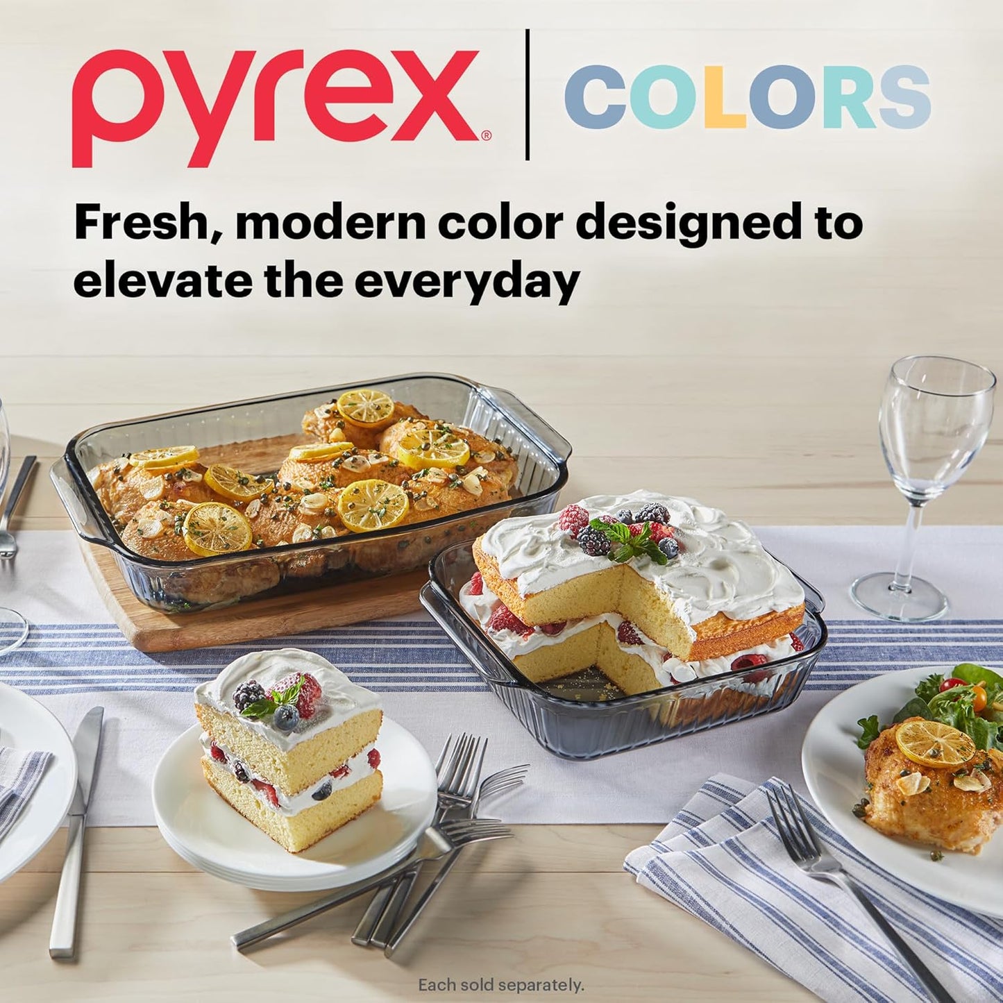 Pyrex Colors Tinted Glass Baking Dish - 9x13 Oblong Bakeware with BPA-Free Lid | Dishwasher & Microwave Safe