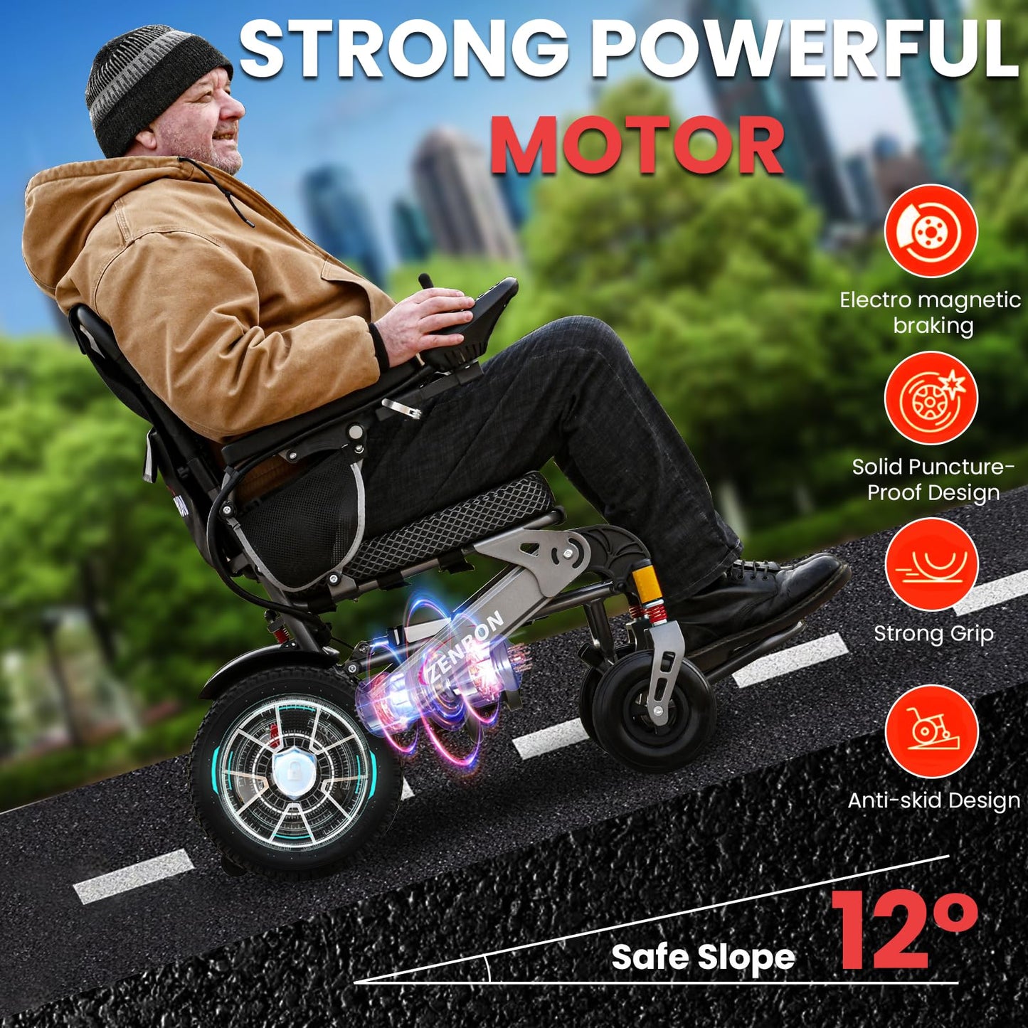 Electric Wheelchair ZENBON Lightweight Extra Wide Automatic Folding Motorized Wheelchairs for Seniors/Adults Motorized Mobility Device All Terrain 700W Power Wheel Chairs with Baskets 330Lbs
