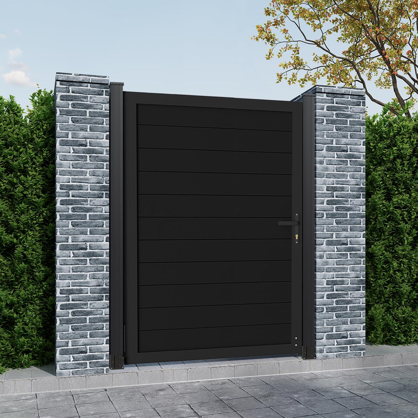 Mondaria Aluminum Privacy Fence Gate, 6ft(H) x 4ft(W) – Outdoor Privacy Fence Gate with Metal Frame and Knob Kits, Black (Without Post)