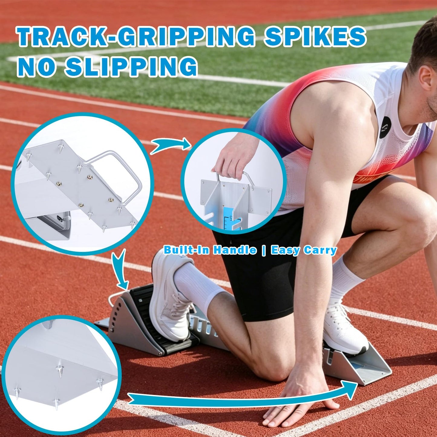 iondelce Starting Blocks Track and Field, 6-Level Angle Adjustable Aluminum Alloy Sprint Starting Block, Portable with Carrying Handle, Suitable for Plastic Runway & Cinder Track