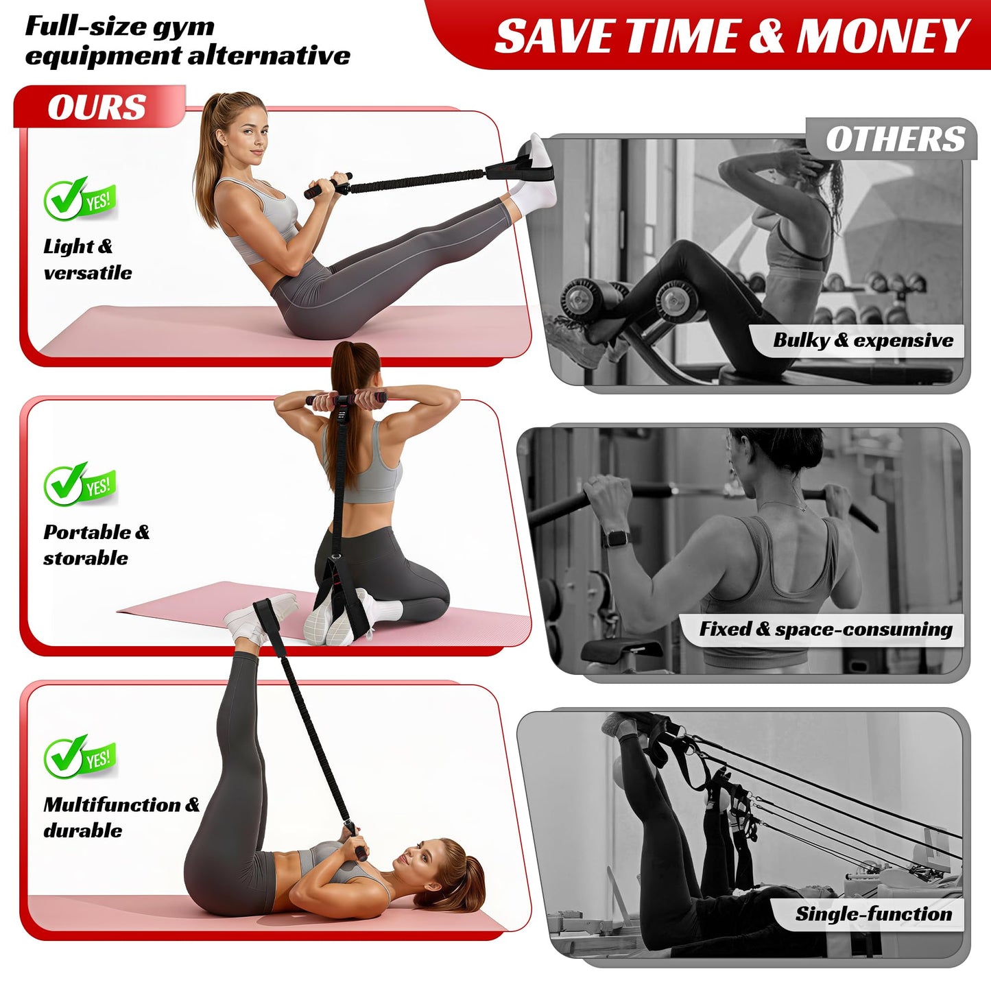 HOXWC 50LBS Foot Resistance Bands with Handles - Pedal Resistance Band, Ab Machine & Leg Workout Equipment, Multifunctional Tension Rope for Home Gym Ab Workout Strength Training