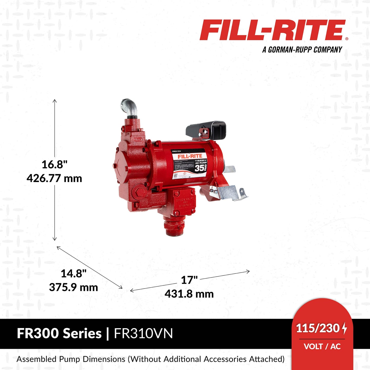 Fill-Rite FR310VN 115V/230V 35 GPM Fuel Transfer Pump (Pump Only)
