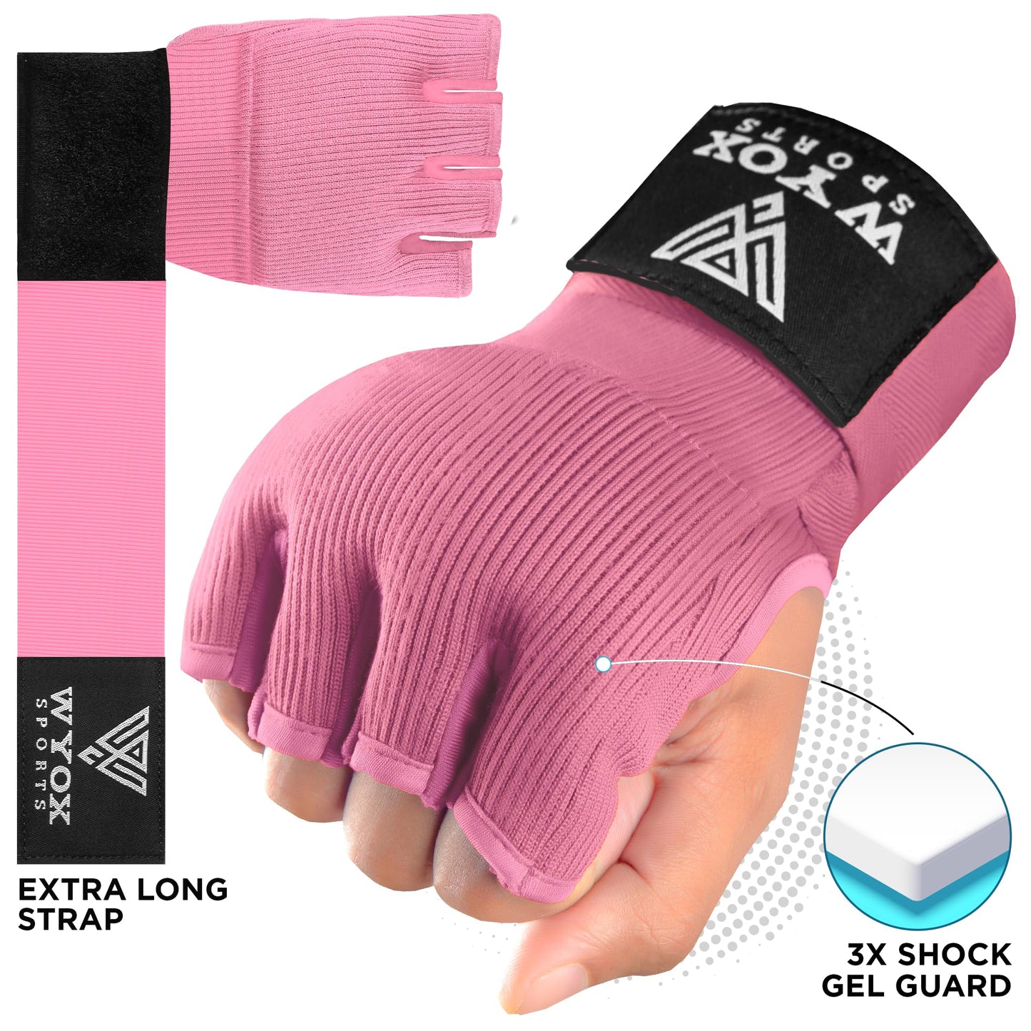 WYOX Gel Boxing Hand Wraps Inner Gloves for Men & Women – 80cm Quick Wrist Strap, Padded Knuckle Support, Fingerless MMA Muay Thai Kickboxing Wraps for Training, Punching & Martial Arts
