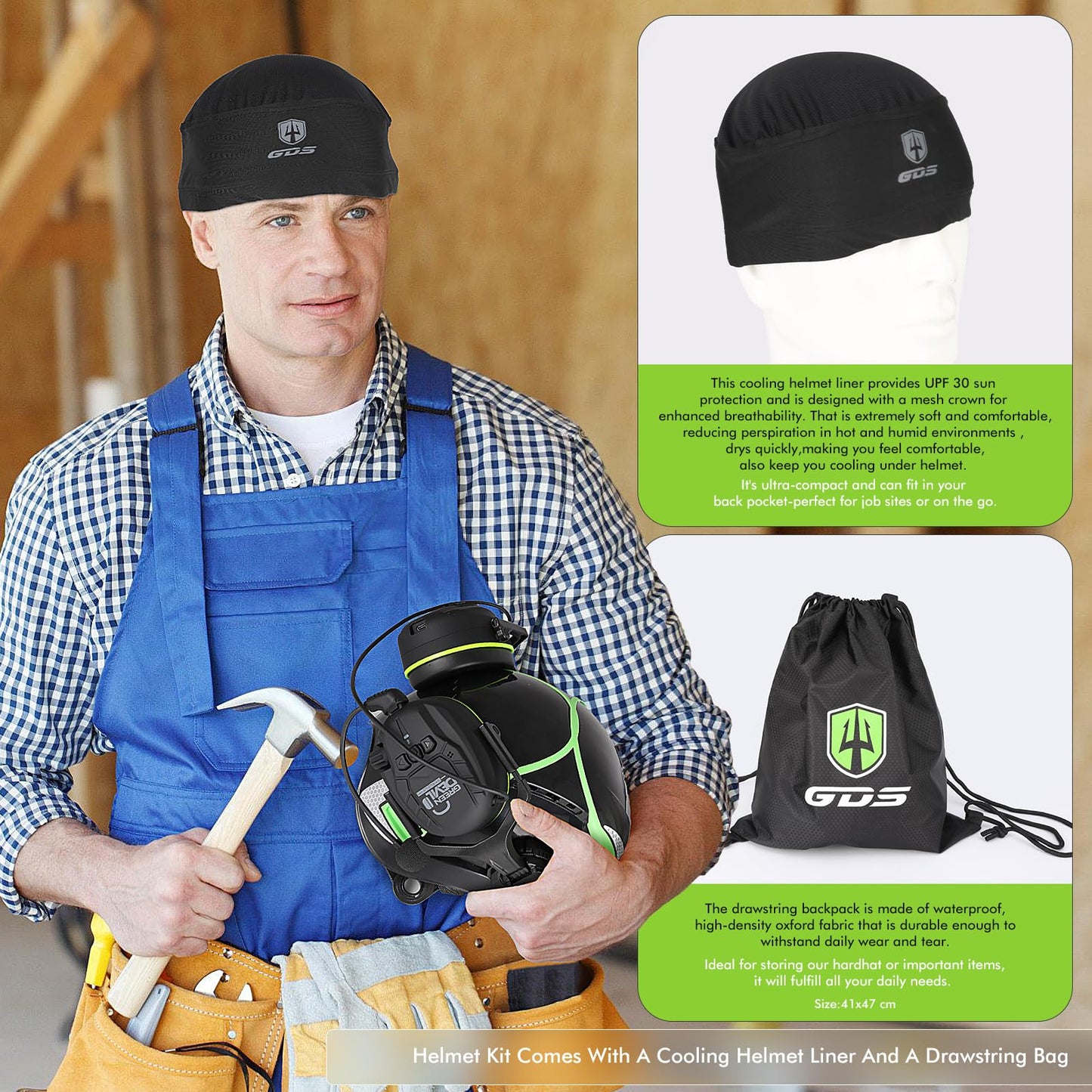 GREEN DEVIL X-Armor Series Hard Hat with Visor and Bluetooth Ear Muffs Vented ABS Work Hardhat for Men Women Cascos De Construccion Safety Helmet Ideal for Industrial & Construction
