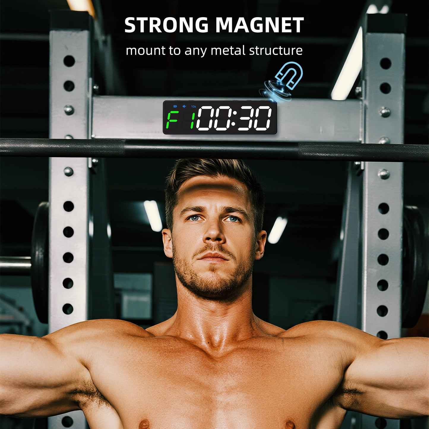 Mini Portable Gym Timer Clock, Large LED Digital Display Screen, Powerful Magnet, Powerful Battery, Count up/Down, Stopwatch, Exercise Interval Timer, Eight Fitness Modes, Suitable for Home and Gym