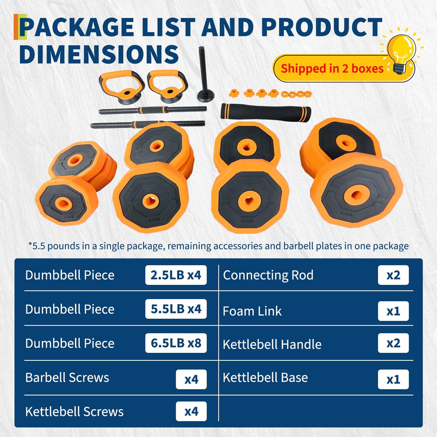 Adjustable Dumbbell Set, 88 LBS 4-In-1 Home Gym Weights with Connector As Dumbbell, Kettlebell,Barbell for Strength Training, Full Body Workout