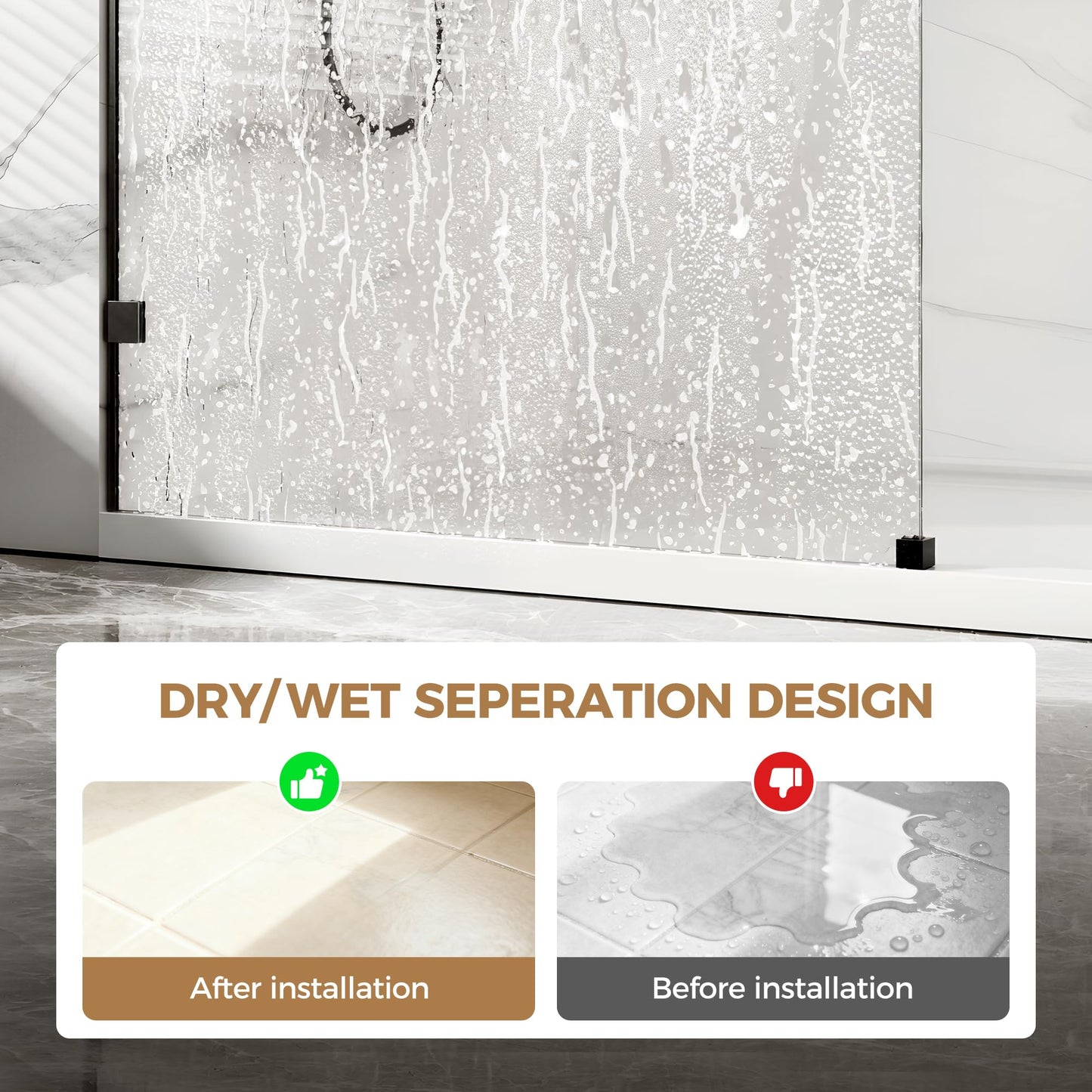 Shower Glass Panel Fixed Shower Screen, 36” W x 78” H 3/8” 10mm Single Frameless Shower Doors for Walk in Shower with Clear Tempered Glass Explosion-Proof Film for Bathroom, Matte Black Hardware