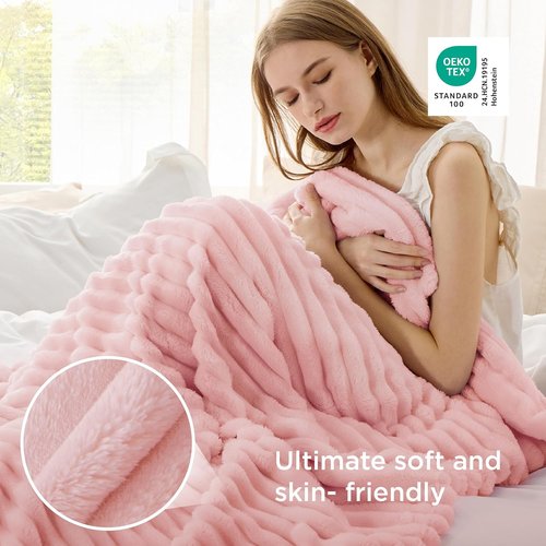 Bedsure GentleSoft Fleece Blanket - Super Soft Coral Pink Cozy Throw, 50x70 Inches