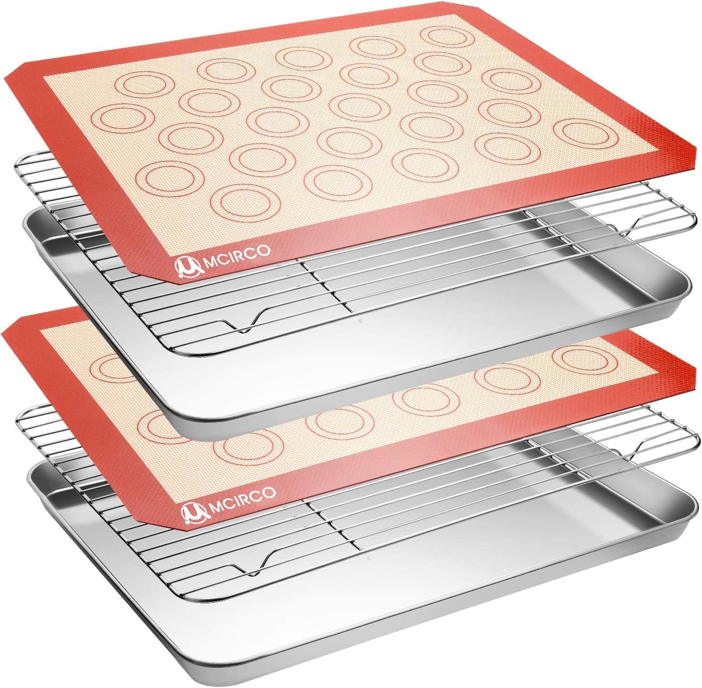 Skiennix Stainless Steel Baking Sheet Set - Cookie Pan with Cooling Rack & Silicone Mats | 16 x 12 Inch, Easy Clean