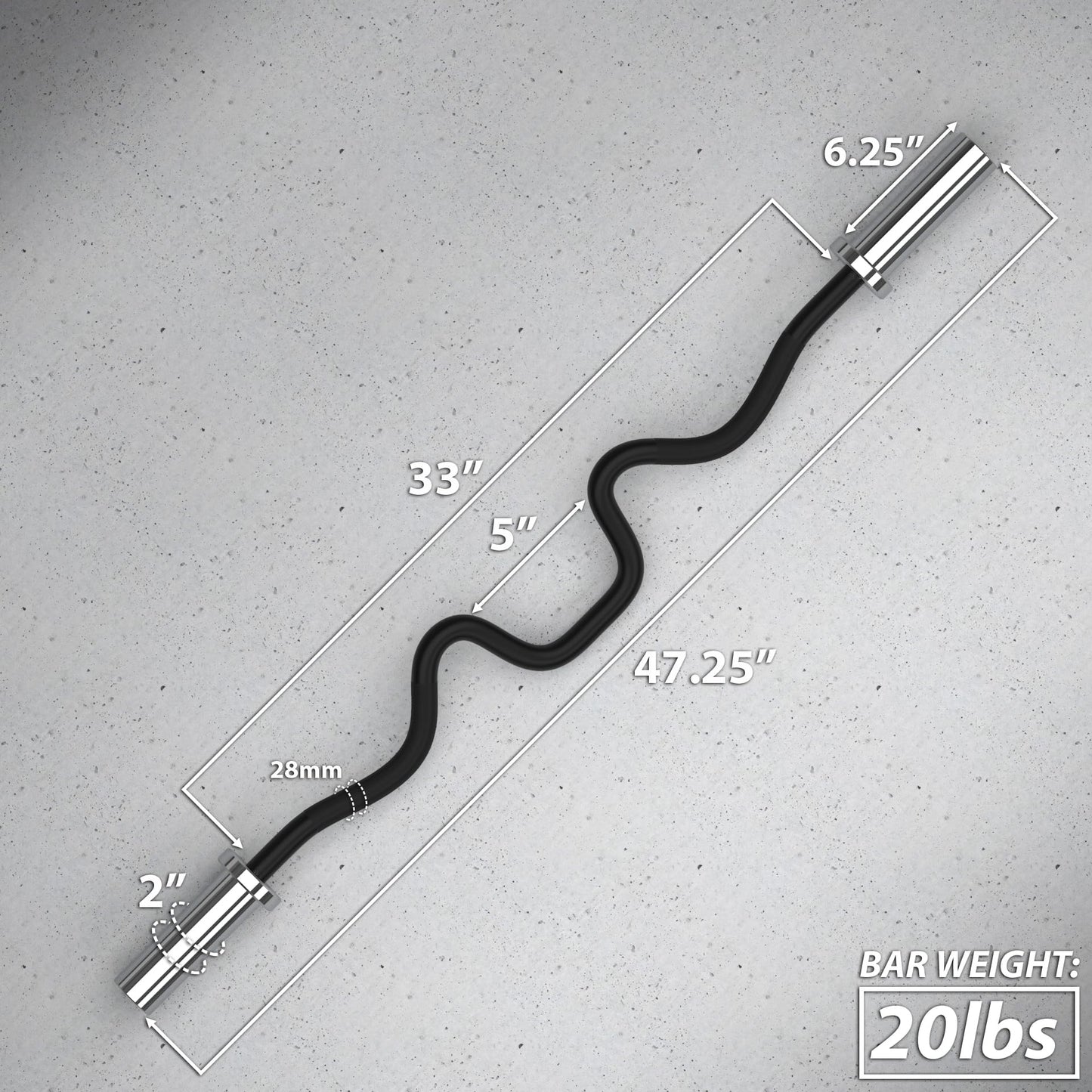 Synergee Commercial Super Easy Curl Olympic Bar Chrome Sleeves and Black Phosphate Shaft Excellent for Bicep Curls and Triceps Extensions