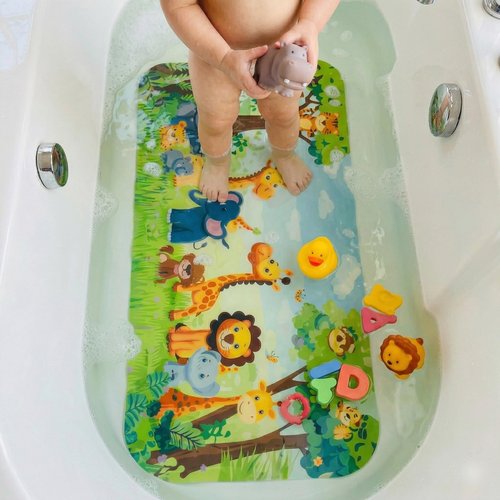 BEEHOMEE Bath Mats for Tub Kids,Baby Toddler - Large Cartoon Non-Slip Bathroom Bathtub Anti-Slip Shower Mats for Floor 35x15,Machine Washable XL Size Bathroom Mats (Jungle Friends)