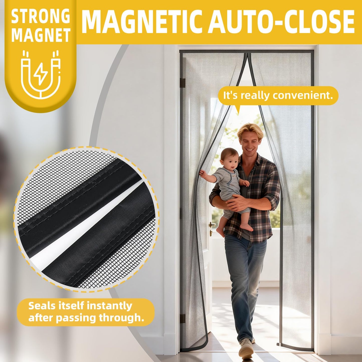 TRIZYZFON Custom Magnetic Screen Door, Make to Measure Screen for Door Customized Screen Mesh with Magnet to Keep Bugs Out
