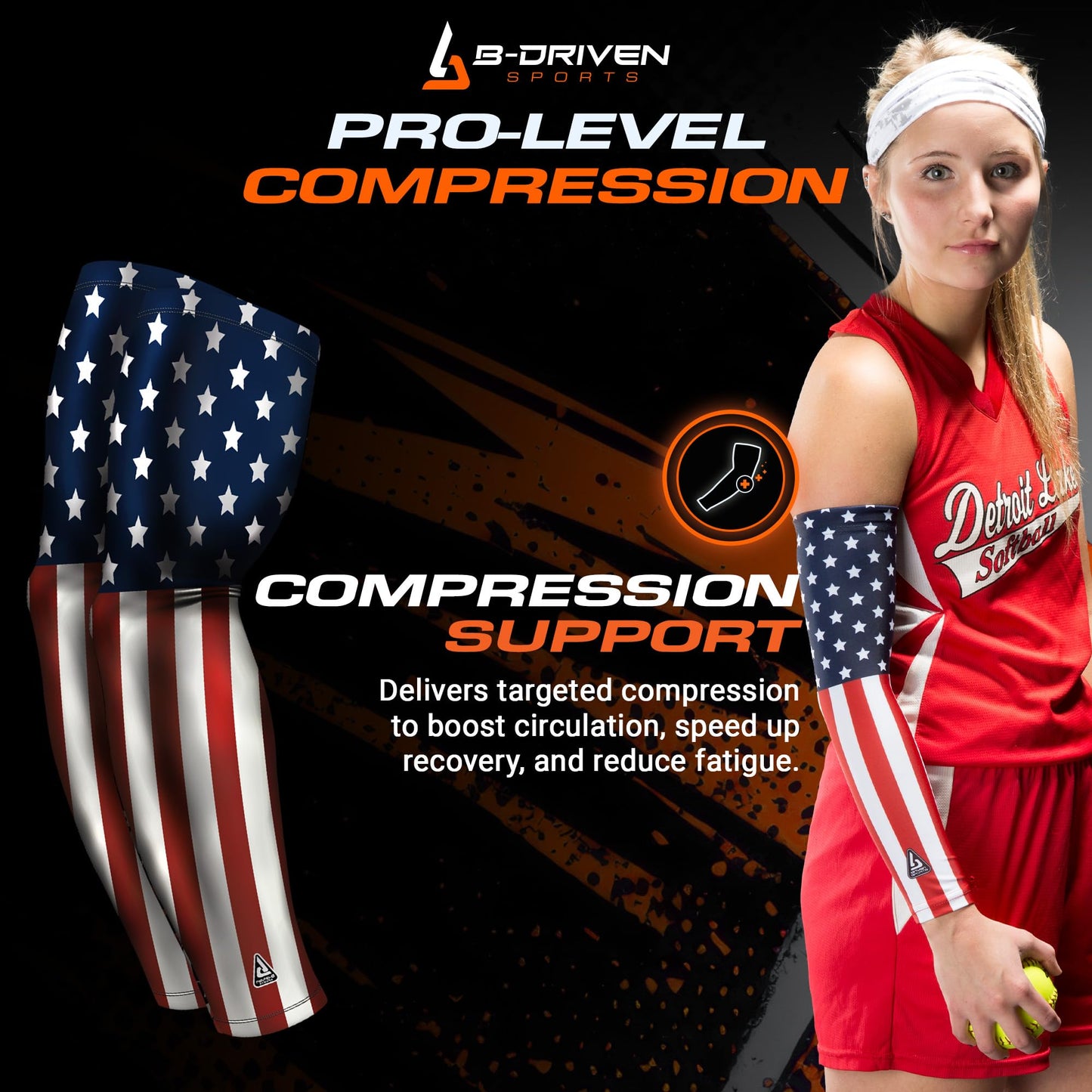 B-Driven Sports Pro Fit Compression Arm Sleeves for Men Women & Youth - For Volleyball, Golf, Running, Baseball, Basketball, Lacrosse, UV Sun Protection, Moisture Wicking - Pair