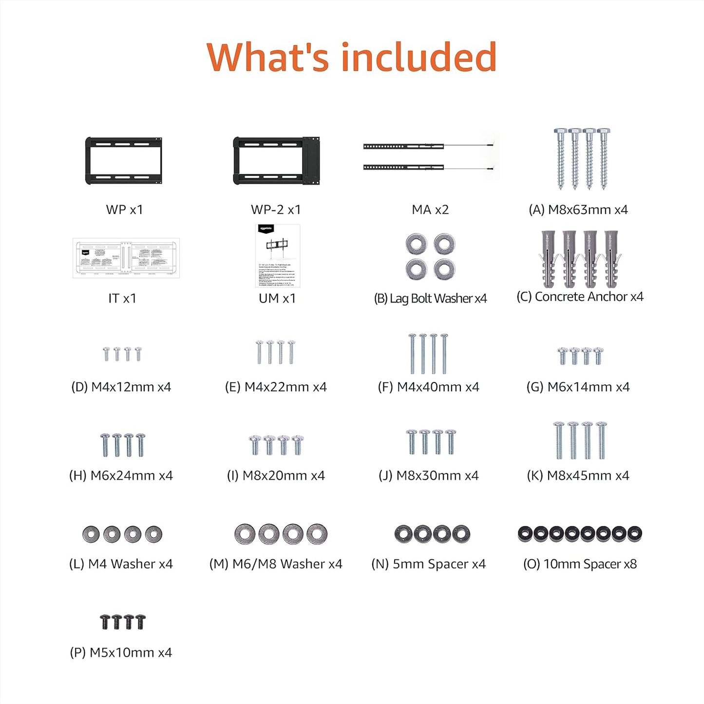 Amazon Basics 37" 86" Tilting TV Wall Mount with Horizontal Post Installation Leveling for to TVs, Wood Studs