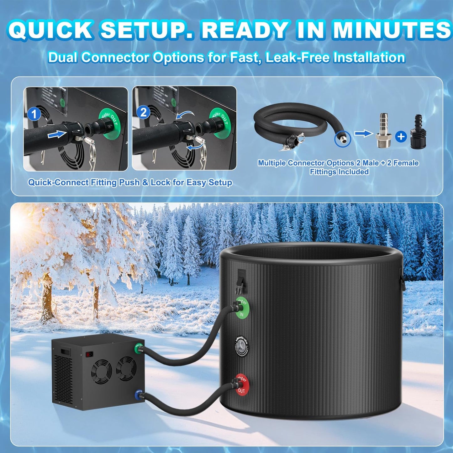 1/3HP Ice Bath Chiller & Cold Plunge Tub Kit, Cold Plunge Chiller with Built-in Pump, 120 Gal Inflatable Ice Plunge Tub, Cold Plunge Tub with Water Chiller for Cold Therapy